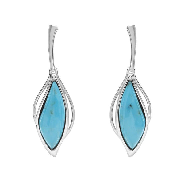 18ct White Gold Turquoise Open Marquise Drop Earrings, E2437