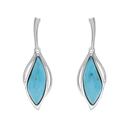 18ct White Gold Turquoise Open Marquise Drop Earrings, E2437