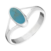 18ct White Gold Turquoise Oval Split Shoulder Ring. R114.