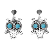 18ct White Gold Turquoise Owl Stud Earrings E2329