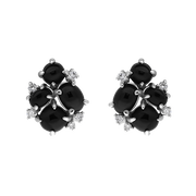 18ct White Gold Whitby Jet 0.13ct Diamond Four Stone Abstract Cluster Stud Earrings E1670