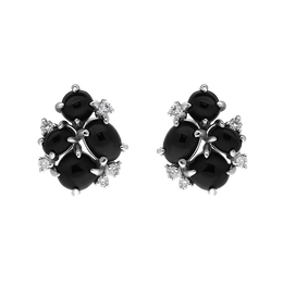 18ct White Gold Whitby Jet 0.13ct Diamond Four Stone Abstract Cluster Stud Earrings E1670