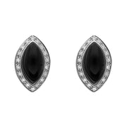 18ct White Gold Whitby Jet 0.18ct Diamond Marquise Pave Edge Stud Earrings E1333