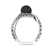 18ct White Gold Whitby Jet Bead Twist Tentacle Ring