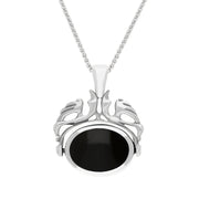 18ct White Gold Whitby Jet Blue John Double Sided Oval Swivel Fob Necklace, P104_4.