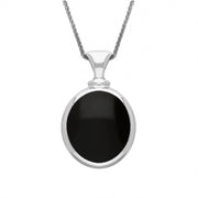 18ct White Gold Whitby Jet Blue John Small Double Sided Oval Fob Necklace, P219_2.