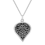 18ct White Gold Whitby Jet Flore Filigree Large Heart Necklace. P3631.