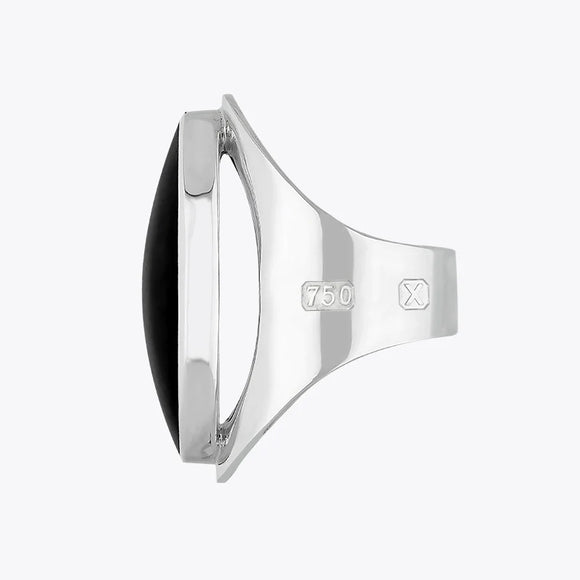 18ct White Gold Whitby Jet Hallmark Large Oval Ring