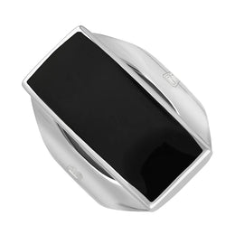 18ct White Gold Whitby Jet Hallmark Medium Oblong Ring, R065_FH