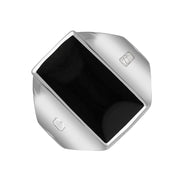 18ct White Gold Whitby Jet Hallmark Small Oblong Ring, R221_FH