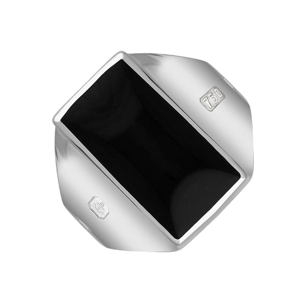 18ct White Gold Whitby Jet Hallmark Small Oblong Ring, R221_FH