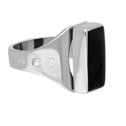 18ct White Gold Whitby Jet Hallmark Small Oblong Ring