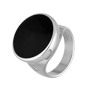 18ct White Gold Whitby Jet Hallmark Small Round Ring, R609_FH.