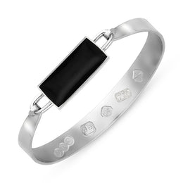 18ct White Gold Whitby Jet Hallmark Wide Oblong Bangle, B030_FH