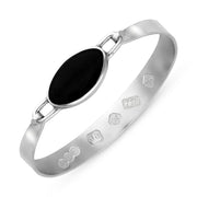 18ct White Gold Whitby Jet Hallmark Wide Oval Bangle, B020_FH