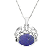 18ct White Gold Whitby Jet Lapis Lazuli Double Sided Oval Swivel Fob Necklace, P104_4.