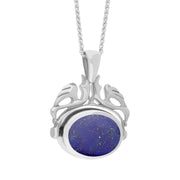 18ct White Gold Whitby Jet Lapis Lazuli Double Sided Oval Swivel Fob Necklace