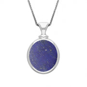 18ct White Gold Whitby Jet Lapis Lazuli Small Double Sided Oval Fob Necklace, P219.