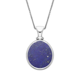 18ct White Gold Whitby Jet Lapis Lazuli Small Double Sided Pear Fob Necklace, P220.