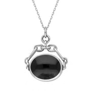 18ct White Gold Whitby Jet Lapis Lazuli Double Sided Swivel Fob Necklace, P209_2.