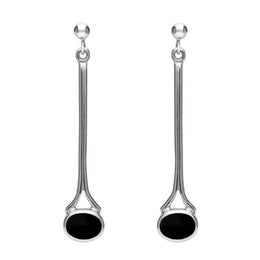 18ct White Gold Whitby Jet Long Drop Earrings. E094.