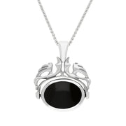 18ct White Gold Whitby Jet Malachite Double Sided Oval Swivel Fob Necklace, P104_4_2.