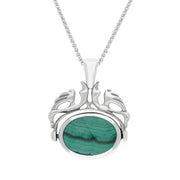 18ct White Gold Whitby Jet Malachite Double Sided Oval Swivel Fob Necklace, P104_4.