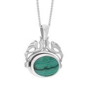 18ct White Gold Whitby Jet Malachite Double Sided Oval Swivel Fob Necklace, P104_4_3.