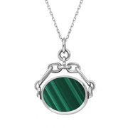 18ct White Gold Whitby Jet Malachite Double Sided Swivel Fob Necklace, P209.