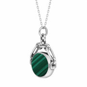 18ct White Gold Whitby Jet Malachite Double Sided Swivel Fob Necklace, P209_3.