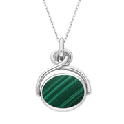 18ct White Gold Whitby Jet Malachite Oval Swivel Fob Necklace, P096.