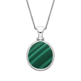 18ct White Gold Whitby Jet Malachite Small Double Sided Pear Fob Necklace, P220.