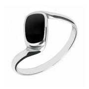 18ct White Gold Whitby Jet Oblong Twist Ring. R001.