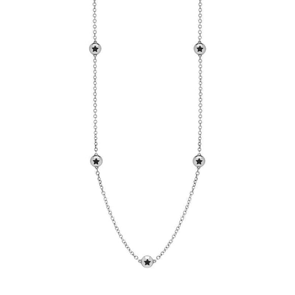 18ct White Gold Whitby Jet Star Link Disc Chain Necklace, N744.