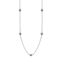 18ct White Gold Whitby Jet Star Link Disc Chain Necklace, N744.