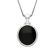 18ct White Gold Whitby Jet Turquoise Small Double Sided Oval Fob Necklace, P219_2.