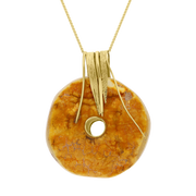 18ct Yellow Gold Amber Donut Shaped Pendant Necklace D PUNQ0004556.