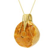 18ct Yellow Gold Amber Donut Shaped Pendant Necklace D