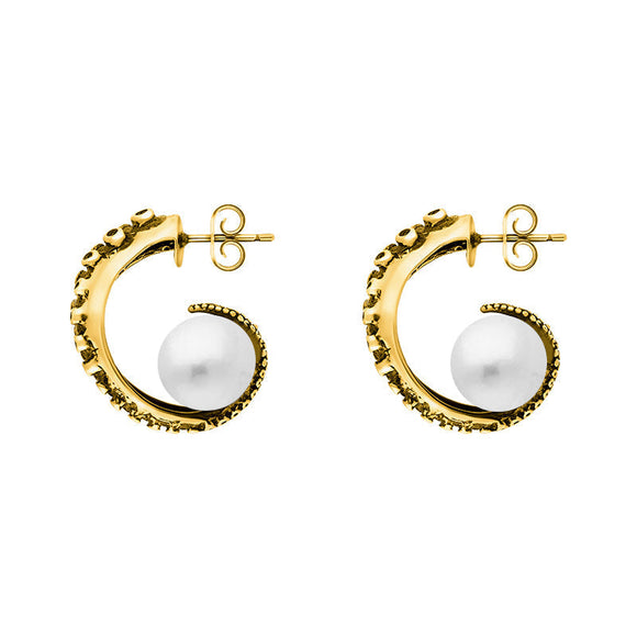 18ct Yellow Gold Freshwater Pearl Tentacle Hoop Earrings