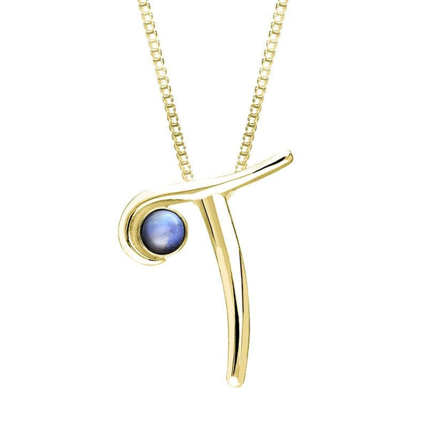 18ct Yellow Gold Moonstone Love Letters Initial T Necklace, P3467