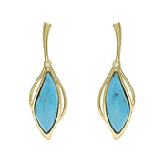 18ct Yellow Gold Turquoise Open Marquise Drop Earrings, E2437
