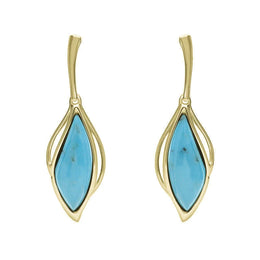 18ct Yellow Gold Turquoise Open Marquise Drop Earrings, E2437
