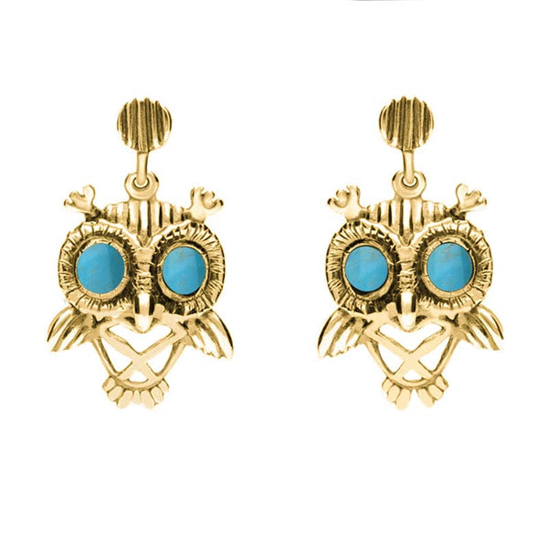 18ct Yellow Gold Turquoise Owl Stud Earrings E2329