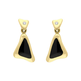 18ct Yellow Gold Whitby Jet 0.06ct Diamond Set Drop Earrings, E741.