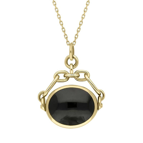 18ct Yellow Gold Whitby Jet Blue John Double Sided Swivel Fob Necklace, P209_2.