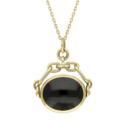 18ct Yellow Gold Whitby Jet Blue John Double Sided Swivel Fob Necklace, P209_2.