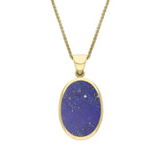 18ct Yellow Gold Whitby Jet Lapis Lazuli Small Double Sided Fob Necklace, P832.