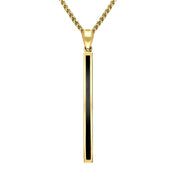 18ct Yellow Gold Whitby Jet Long Slim Oblong Necklace. P1472. 