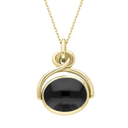 18ct Yellow Gold Whitby Jet Malachite Oval Swivel Fob Necklace, P096_2.