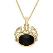 18ct Yellow Gold Whitby Jet Mother Of Pearl Double Sided Oval Swivel Fob Necklace, P104_4_2.